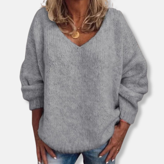 Isla Oversized Pullover Sweater | V-Neck Long Sleeve Pullover Sweater