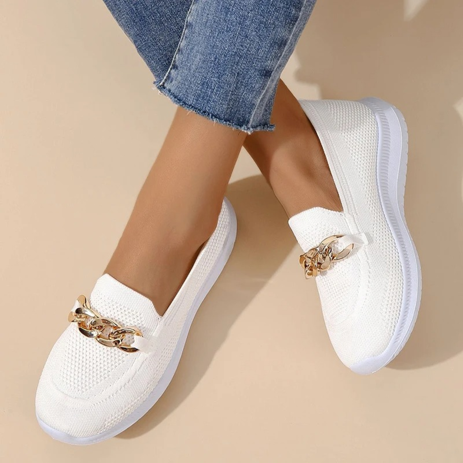 Breathable Mesh Slip-On Shoes with Chain Detail