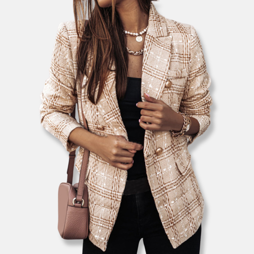 Olivia Wool Double-Breasted Blazer | Tailored Check Blazer