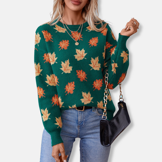 Knit Jacquard Maple Leaf Pattern Sweatshirt