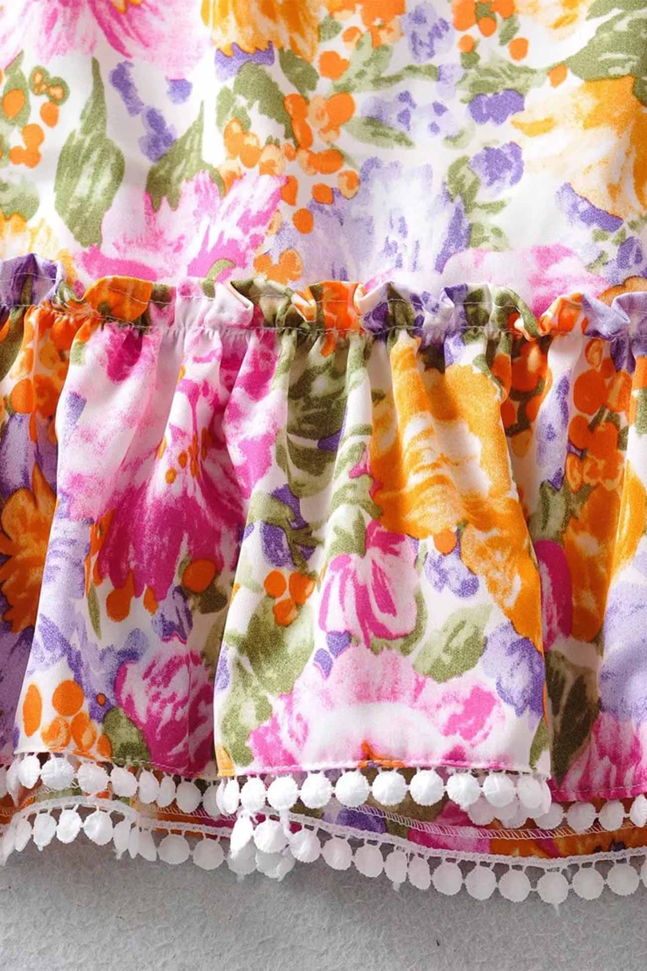 Women's Sundress - Floral Print - Square Neck - Ruffle Straps - Flared Skirt