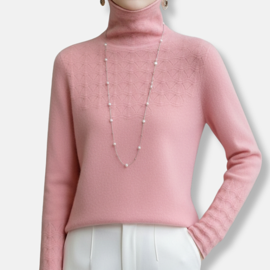 Amelia Slim Fit Turtleneck Sweater | Geometric Hollow Knit Sweater