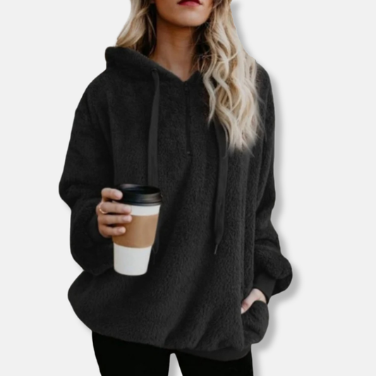 Plush Knit Loose Fit Hooded Sweatshirt