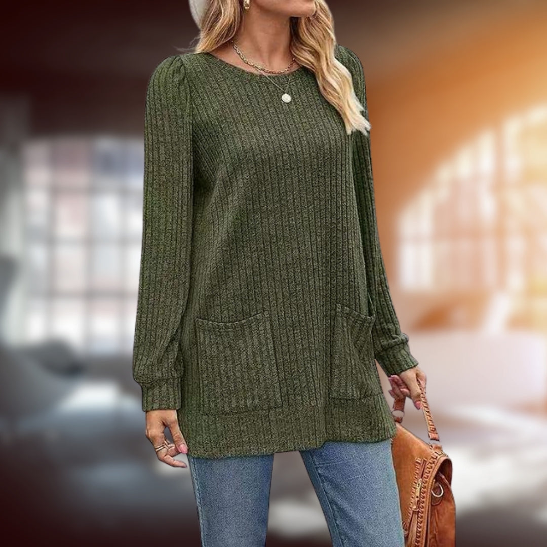 Knit Round Neck Sweater with Pockets