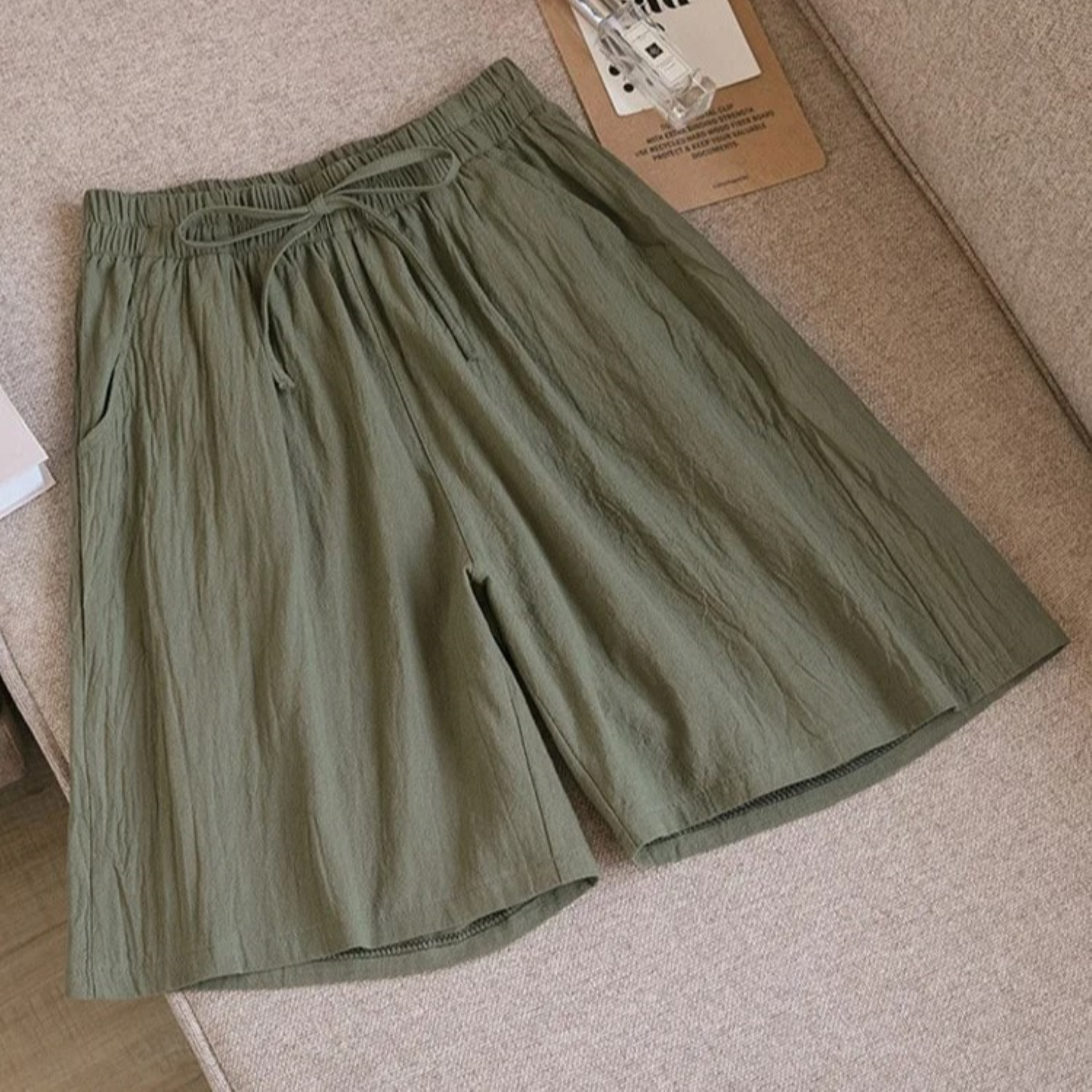 Women's Loose-Fit Shorts - Breathable Cotton Linen - Elastic Waist with Drawstring