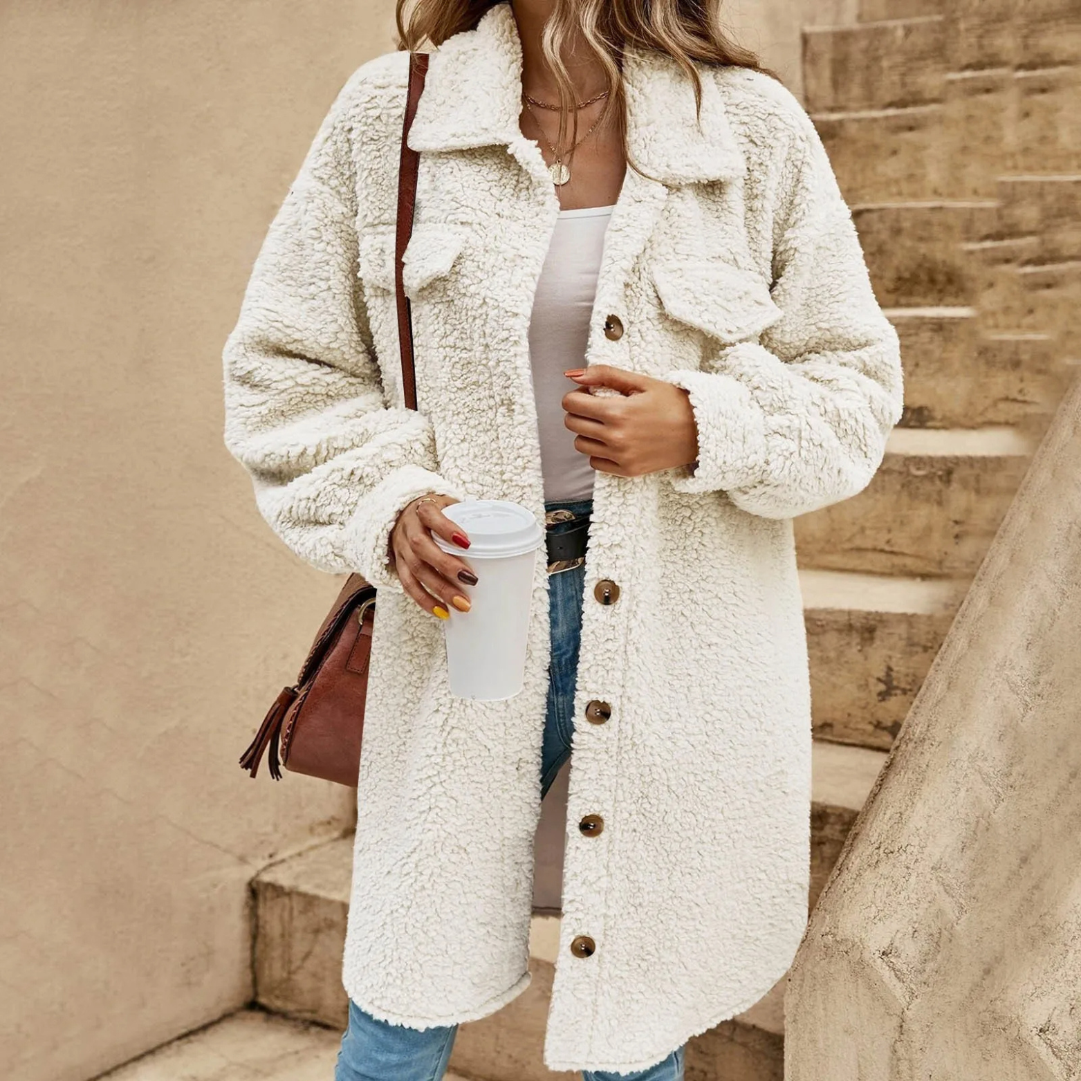 Textured Long Sleeve Coat