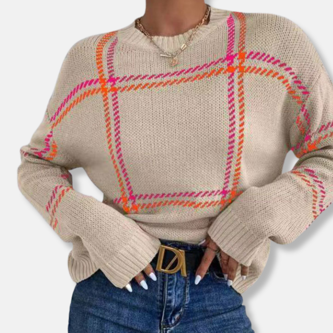 Knit Windowpane Plaid Crewneck Sweatshirt