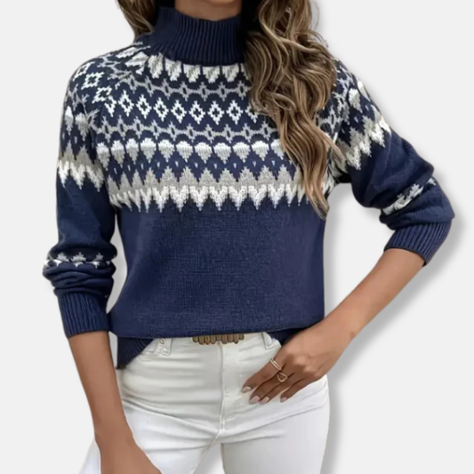 Sienna Relaxed Fit Turtleneck Sweater | Geometric Pattern Ribbed Sweater
