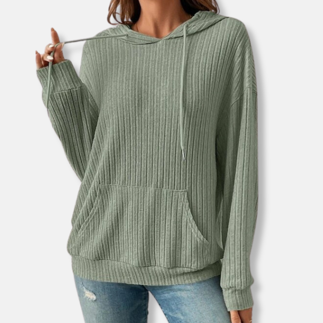 Rib Knit Relaxed Fit Hooded Sweater