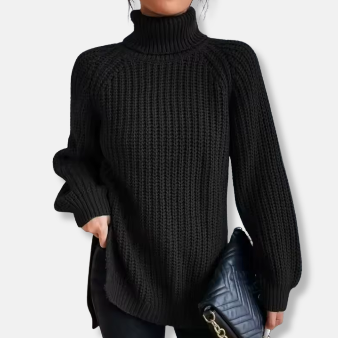 Oversized Ribbed Knit Turtleneck Sweater