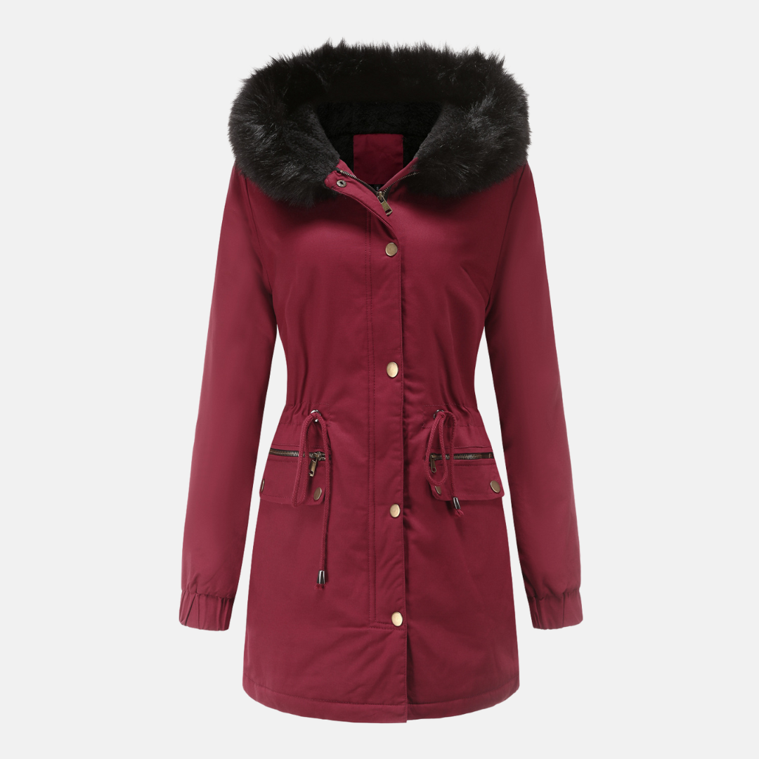 Women’s Parka Jacket – Water-Resistant – Faux Fur Hood – Drawstring Waist – Longline Fit