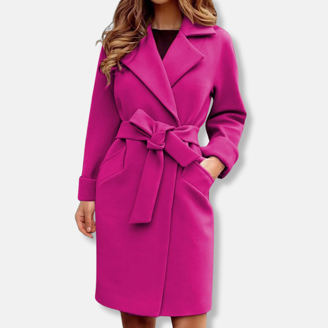 Isabella Wool Belted Trench Coat | Defined Waist Knee-Length Coat