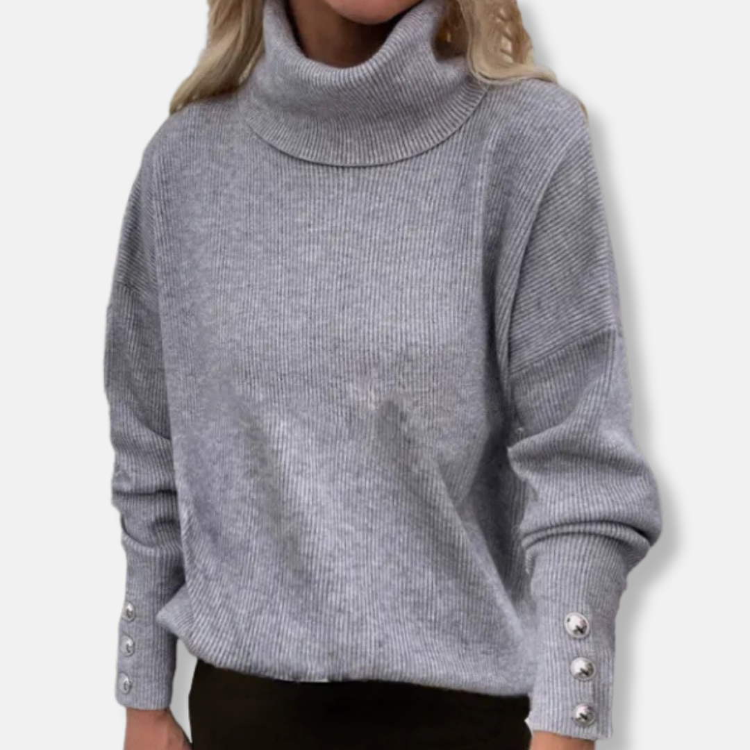 Olivia Oversized Turtleneck Sweater | Ribbed Button Cuff Sweater