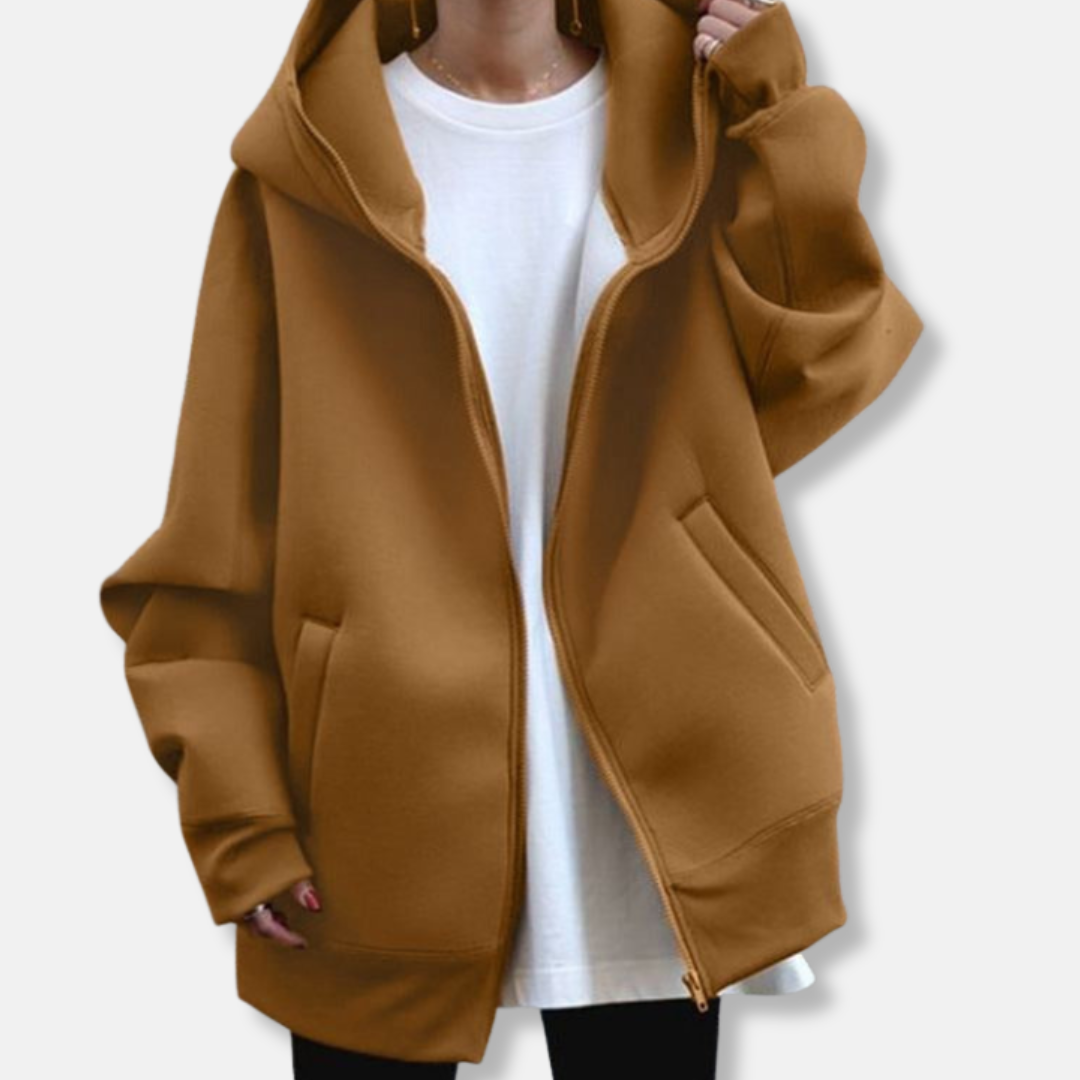 Olivia Oversized Hooded Jacket | Zipper Front Side Pockets Jacket