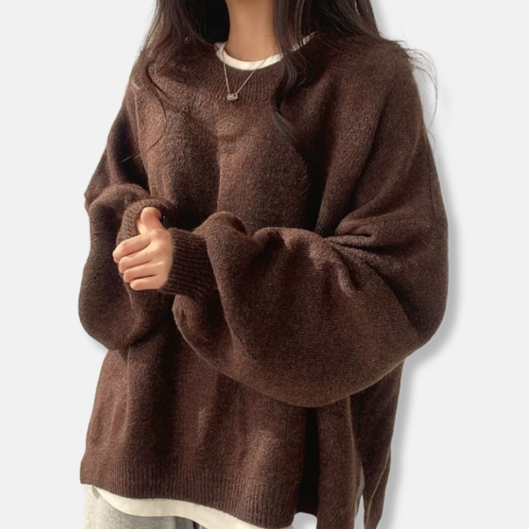 Women’s Pullover Sweater - Knit - Oversized Fit - Crew Neck - Balloon Sleeves