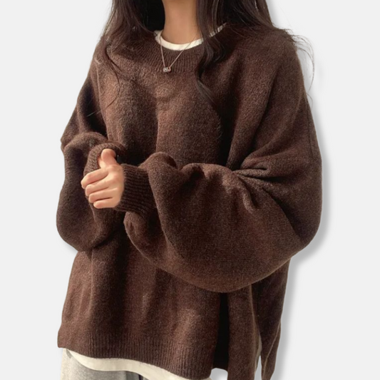 Oversized Fit Balloon Sleeve Crewneck Pullover Sweater