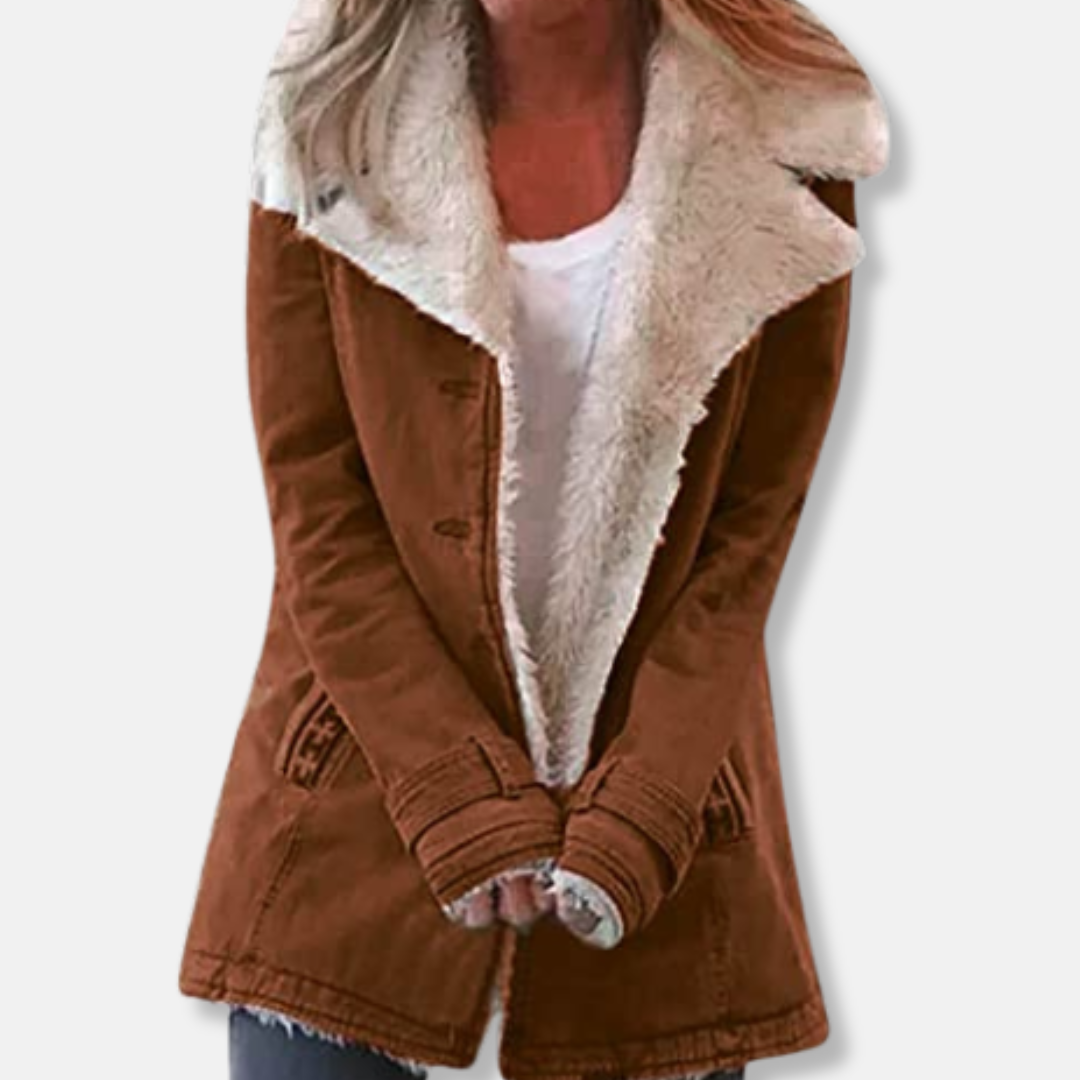 Rosie Suede Shearling Lined Jacket | Relaxed Fit Mid-Length Jacket