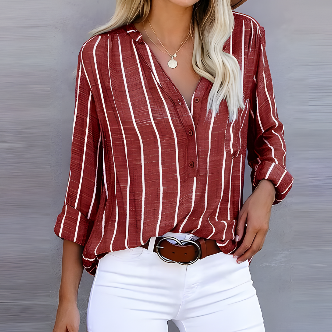 Women's striped loose button-down shirt