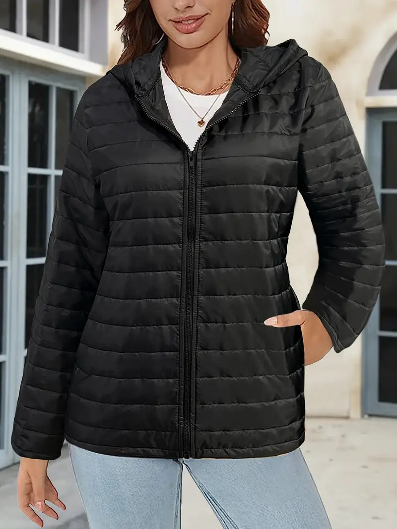 Women's mid-length hooded light padded jacket