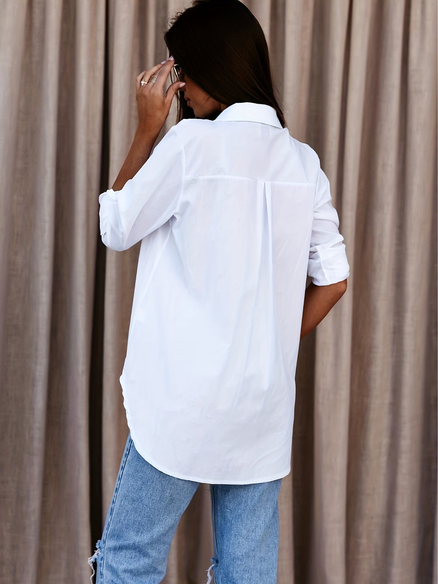 Women’s Button-Up Shirt – 100% Cotton – Oversized Fit – Long Sleeve Casual Wear