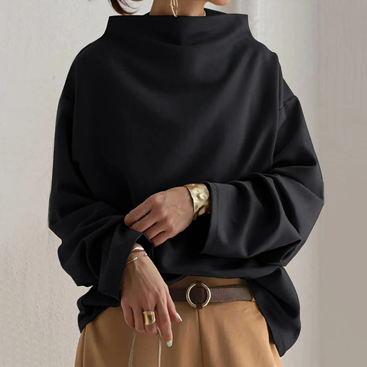 Women's fleece pullover high neck loose sweatshirt