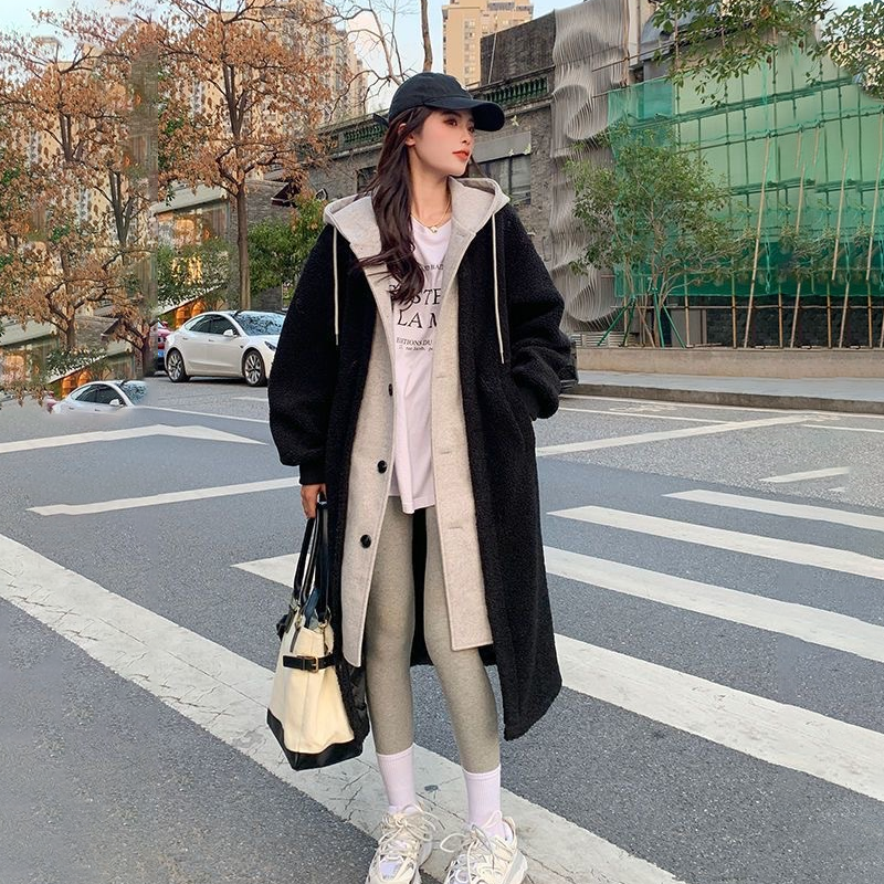 Women's cold weather jacket with sherpa hood