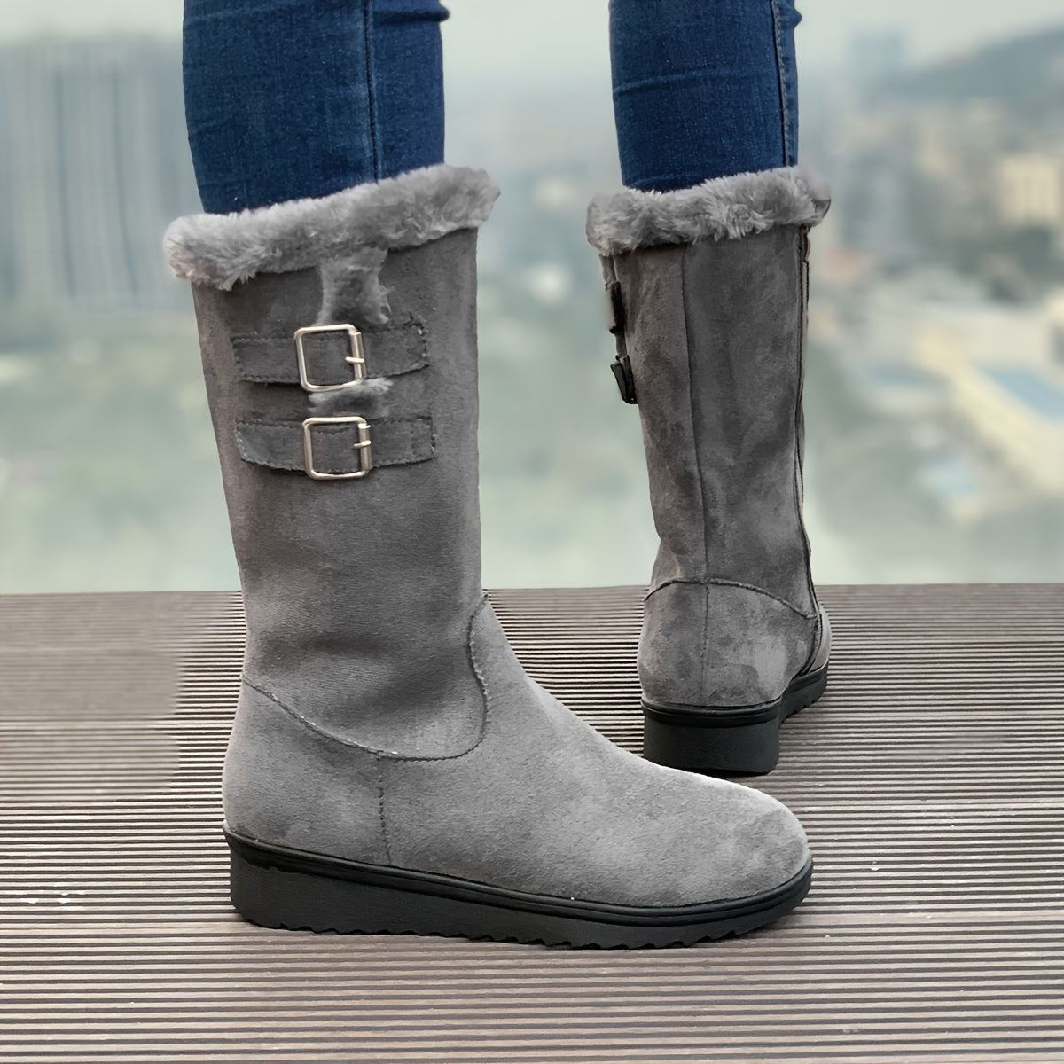 Women's thickened velvet mid-tube snow boots