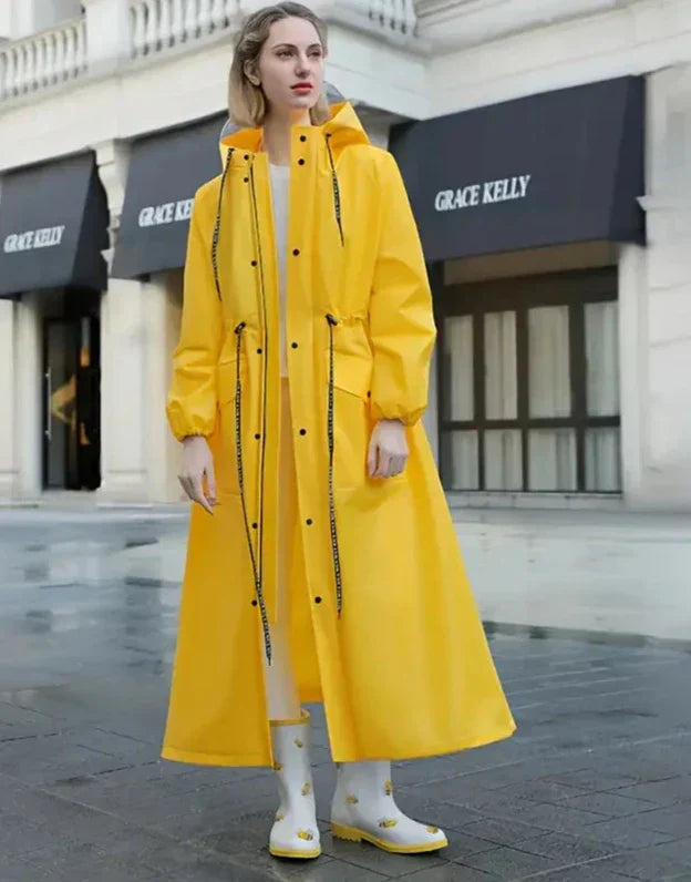 Hooded Long Raincoat With Pockets