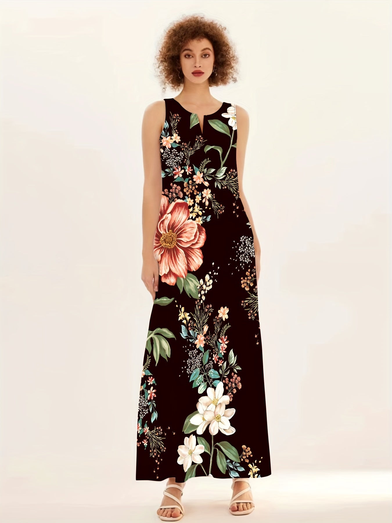 Sleeveless floral print maxi dress for women