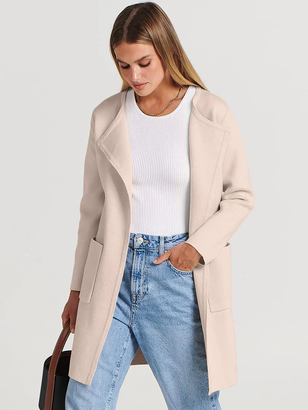 Women's versatile casual lapel midi coat