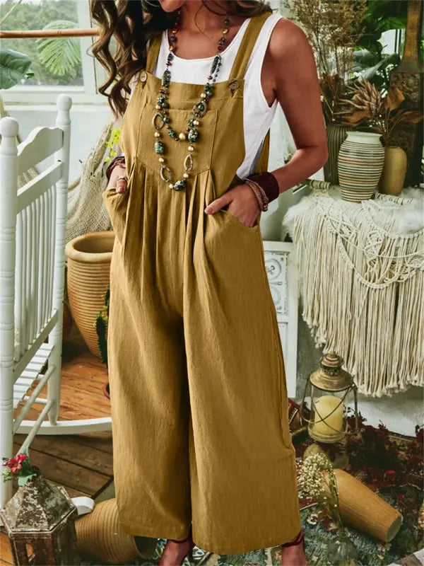 Women’s Jumpsuit – Relaxed Fit – Wide Leg – Breathable Blend – Adjustable Straps