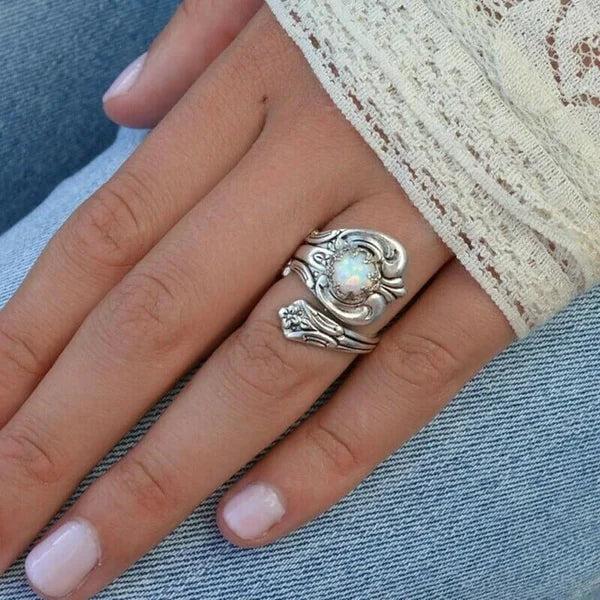 Adjustable Opal Spoon Ring