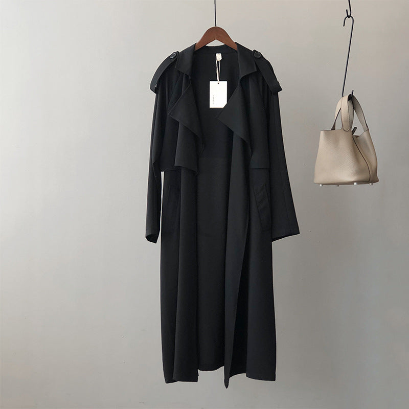 Women’s long trench coat with lapel collar