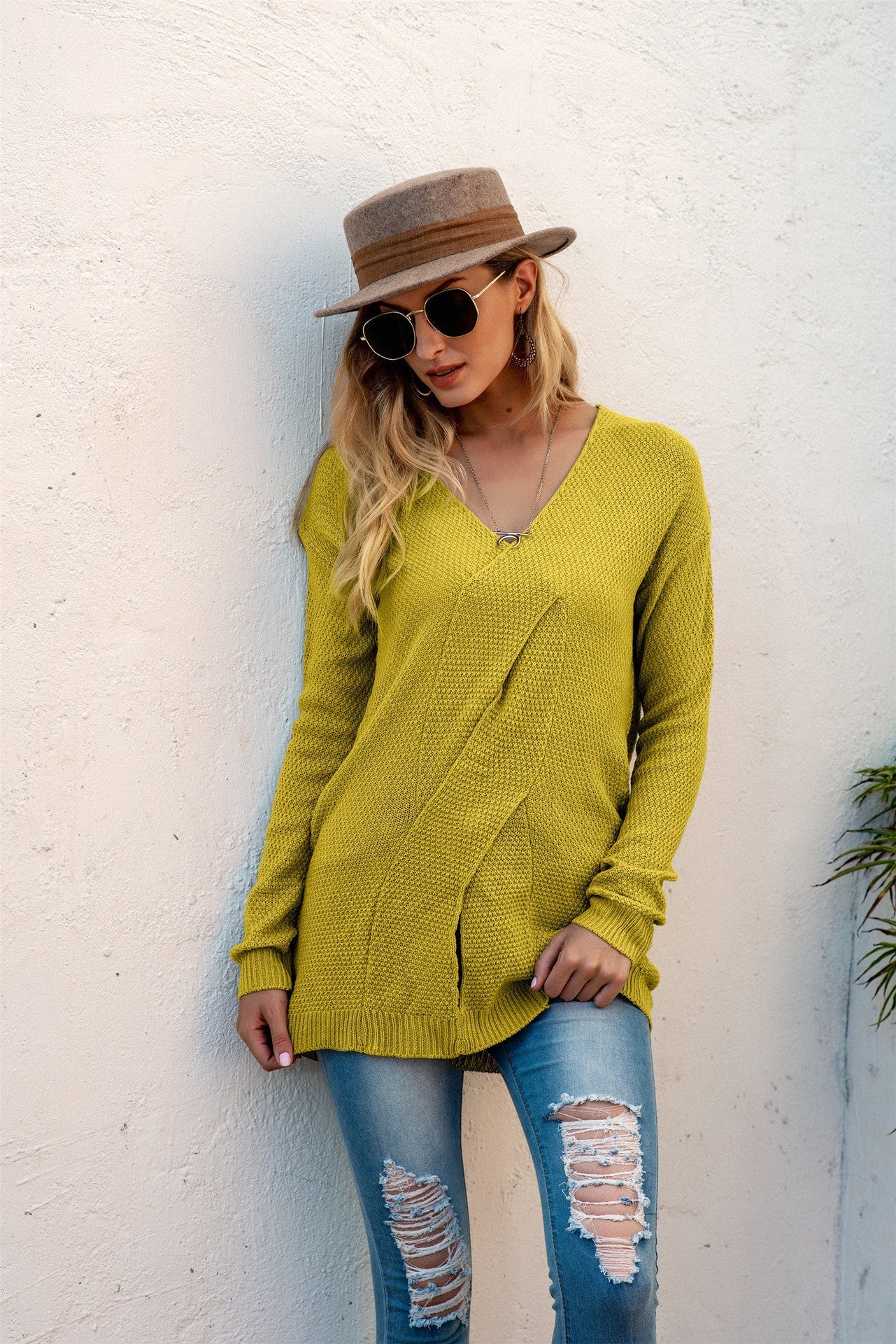Women’s Pullover Sweater – Oversized Fit – Off-Shoulder – Draped Front – Long Sleeve