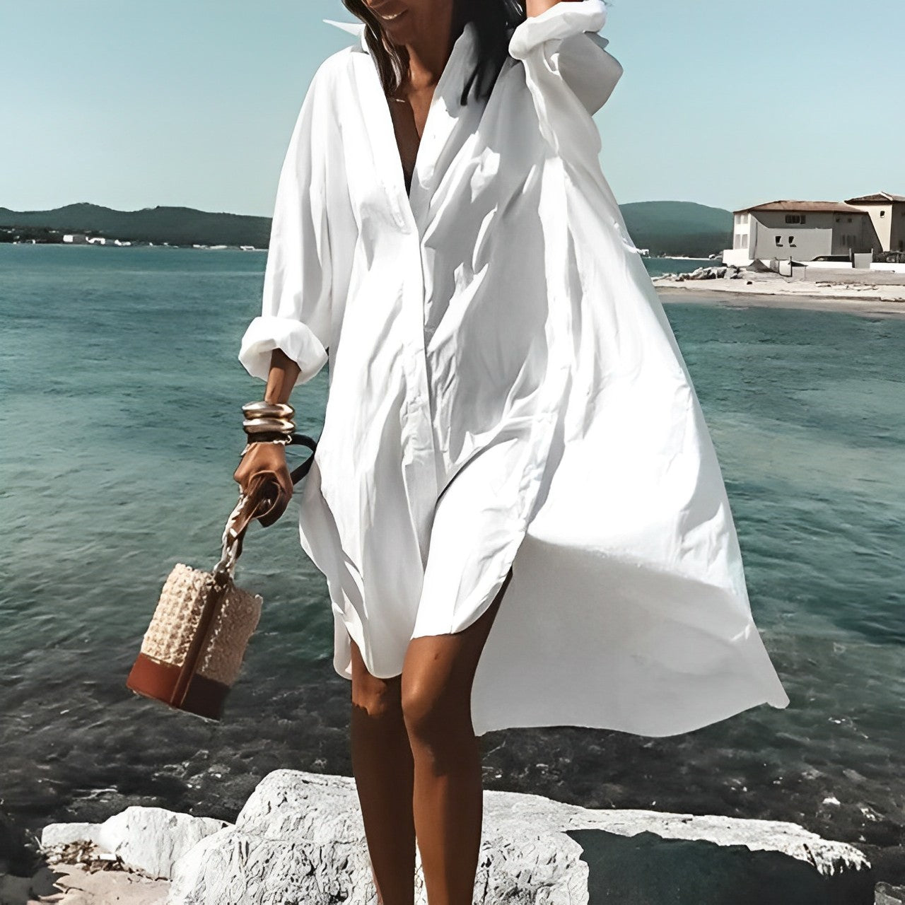 White Summer Blouse Dress
