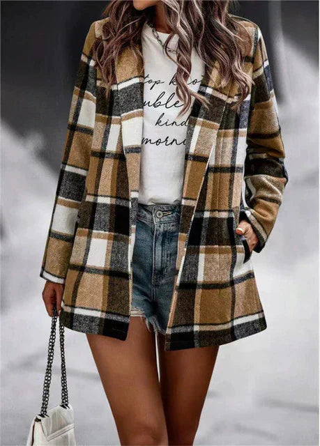 Plaid Patterned Classic Wool Coat