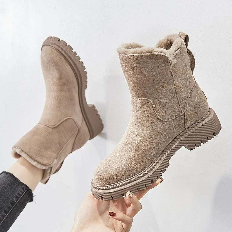 Women's suede cotton chunky heel shoes
