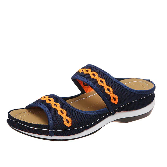 Women's Slip-On Sandals - Woven Fabric Straps - Cushioned Sole - Casual Everyday Wear