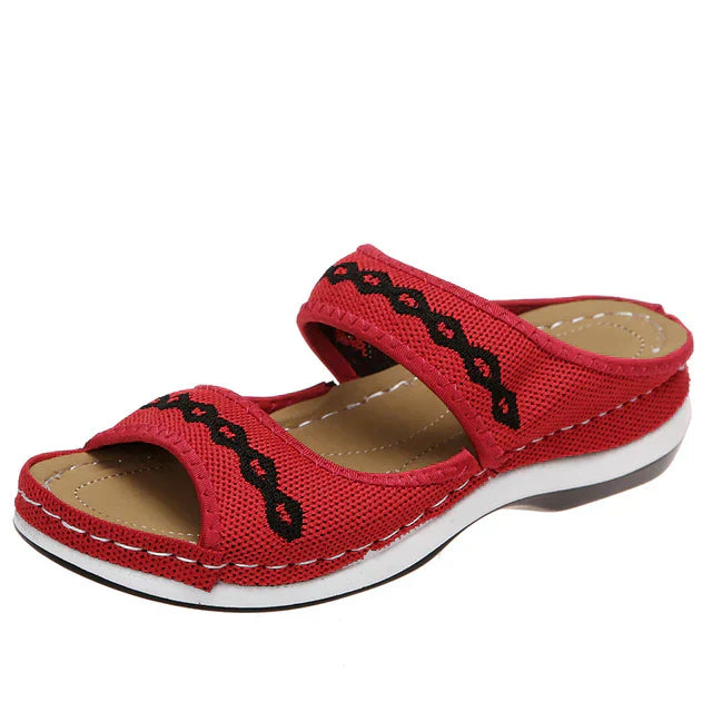 Women's Slip-On Sandals - Woven Fabric Straps - Cushioned Sole - Casual Everyday Wear