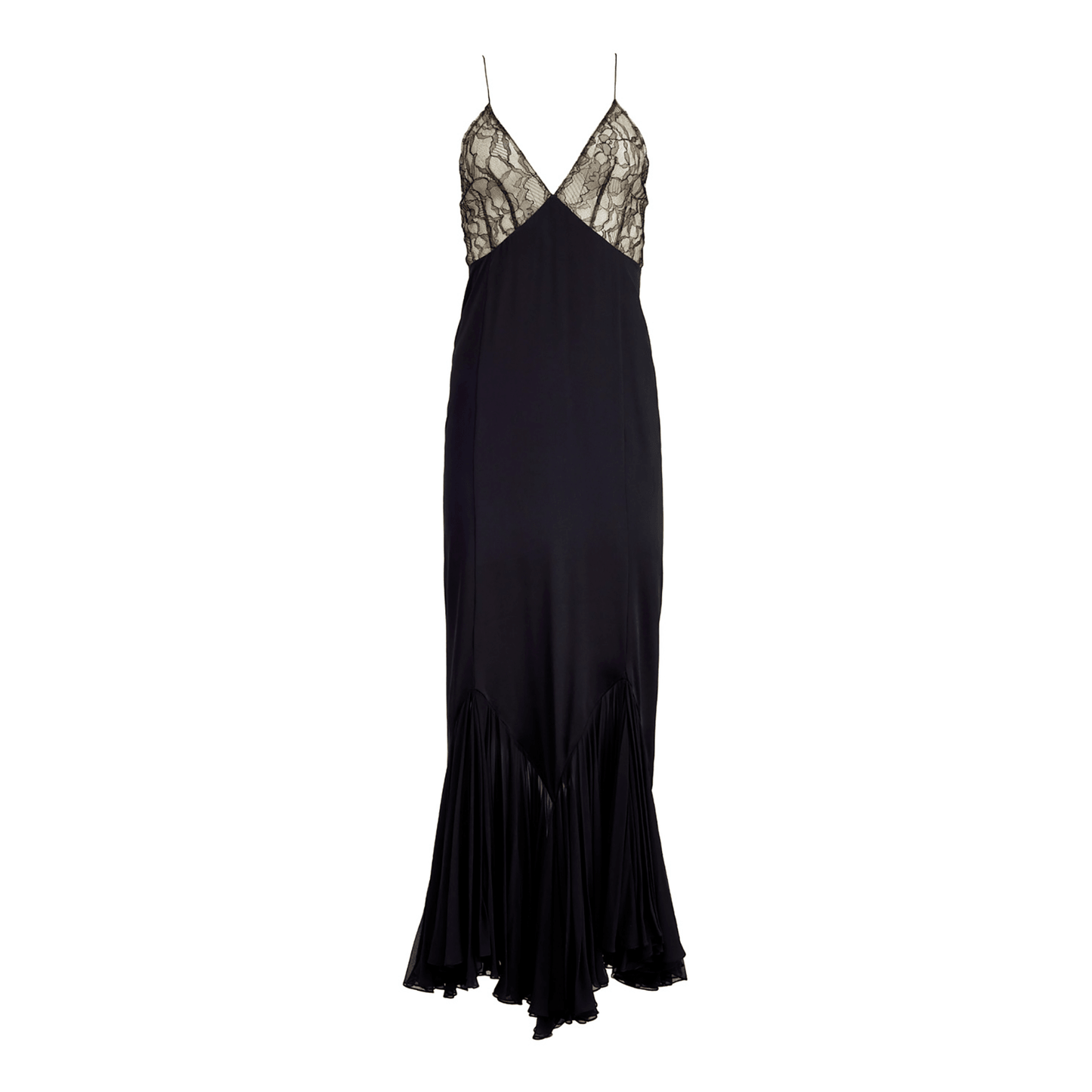 Women's Evening Gown - Satin Finish - Lace Bodice - Deep V-Neck - Backless Elegant Fit