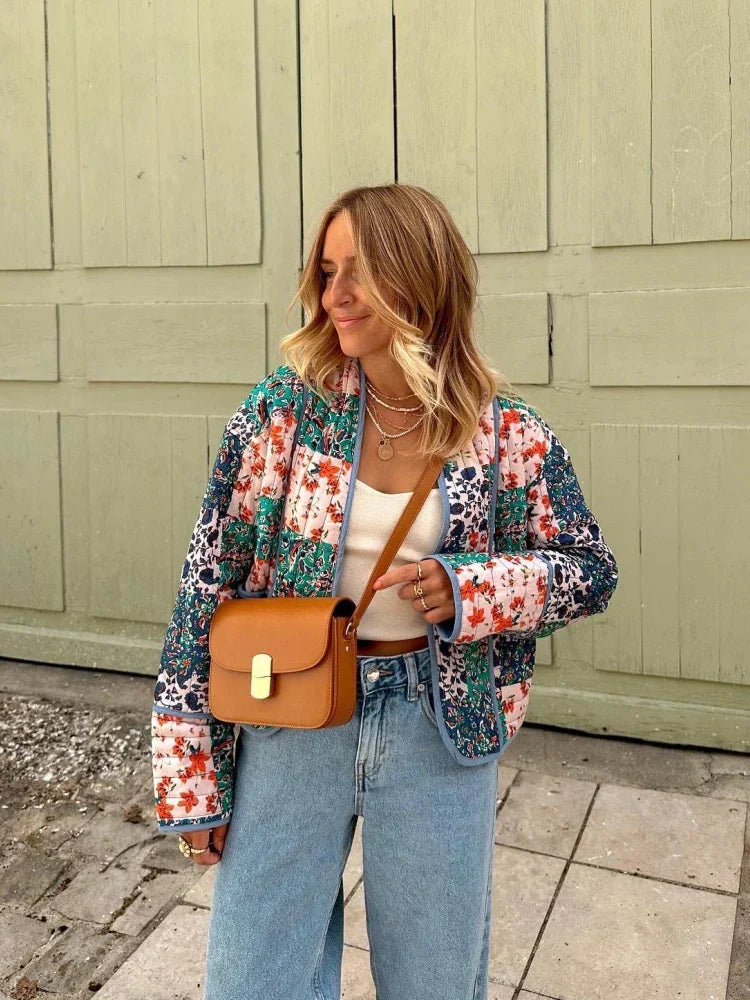 Women's loose vintage retro print jacket