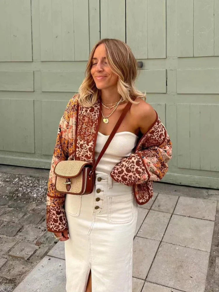 Women's loose vintage retro print jacket