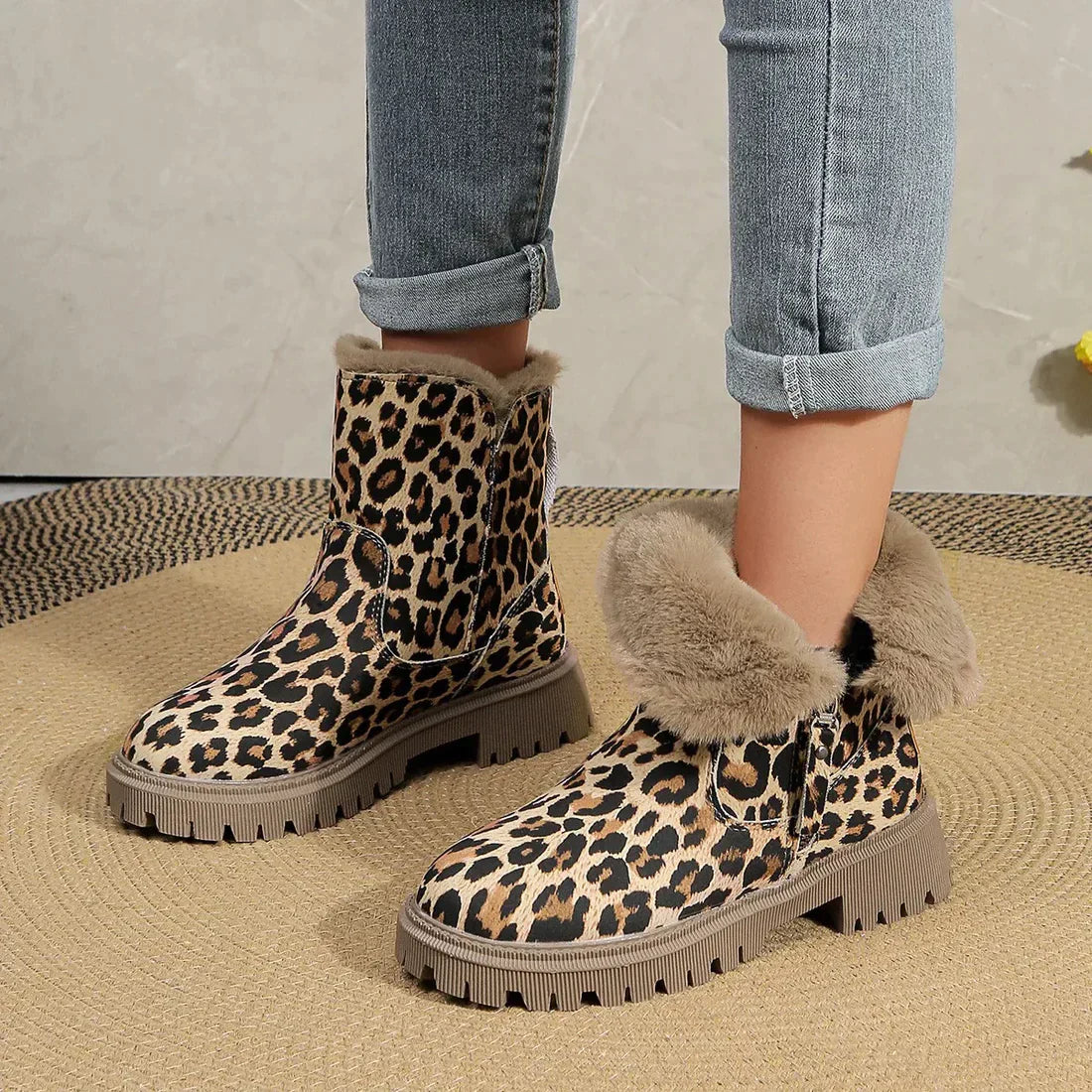 Women's winter leopard print thickened velvet snow boots