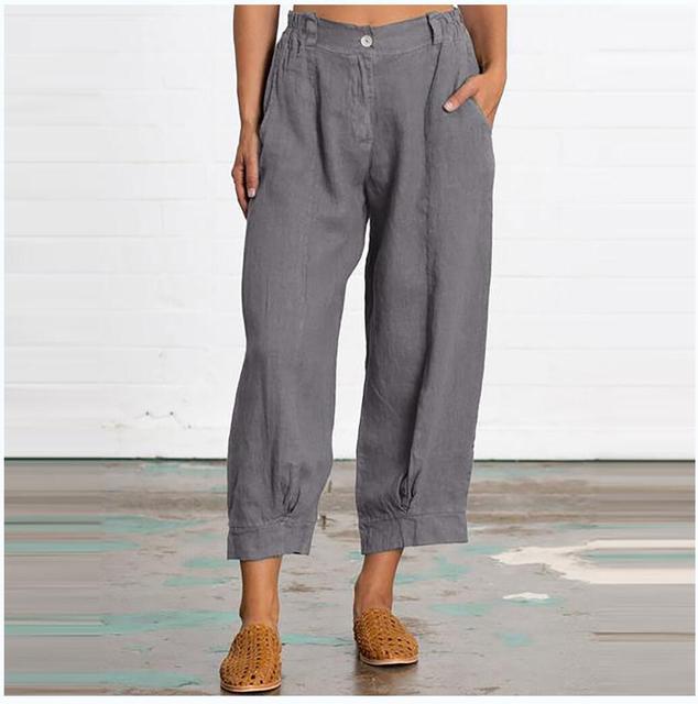 Women’s Wide-Leg Pants - Linen Blend - Pleated Front - Button Waist - Casual Fit