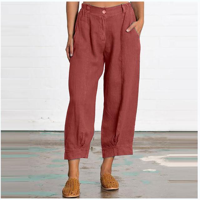 Women’s Wide-Leg Pants - Linen Blend - Pleated Front - Button Waist - Casual Fit