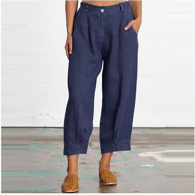 Women’s Wide-Leg Pants - Linen Blend - Pleated Front - Button Waist - Casual Fit