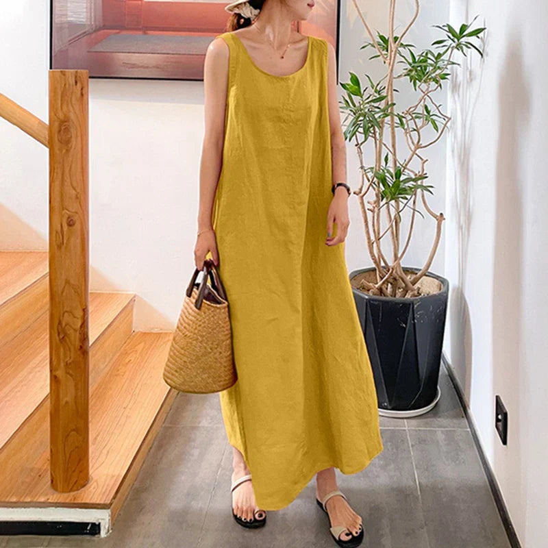 Women's Maxi Dress - Sleeveless Loose Fit - Lightweight Casual Wear