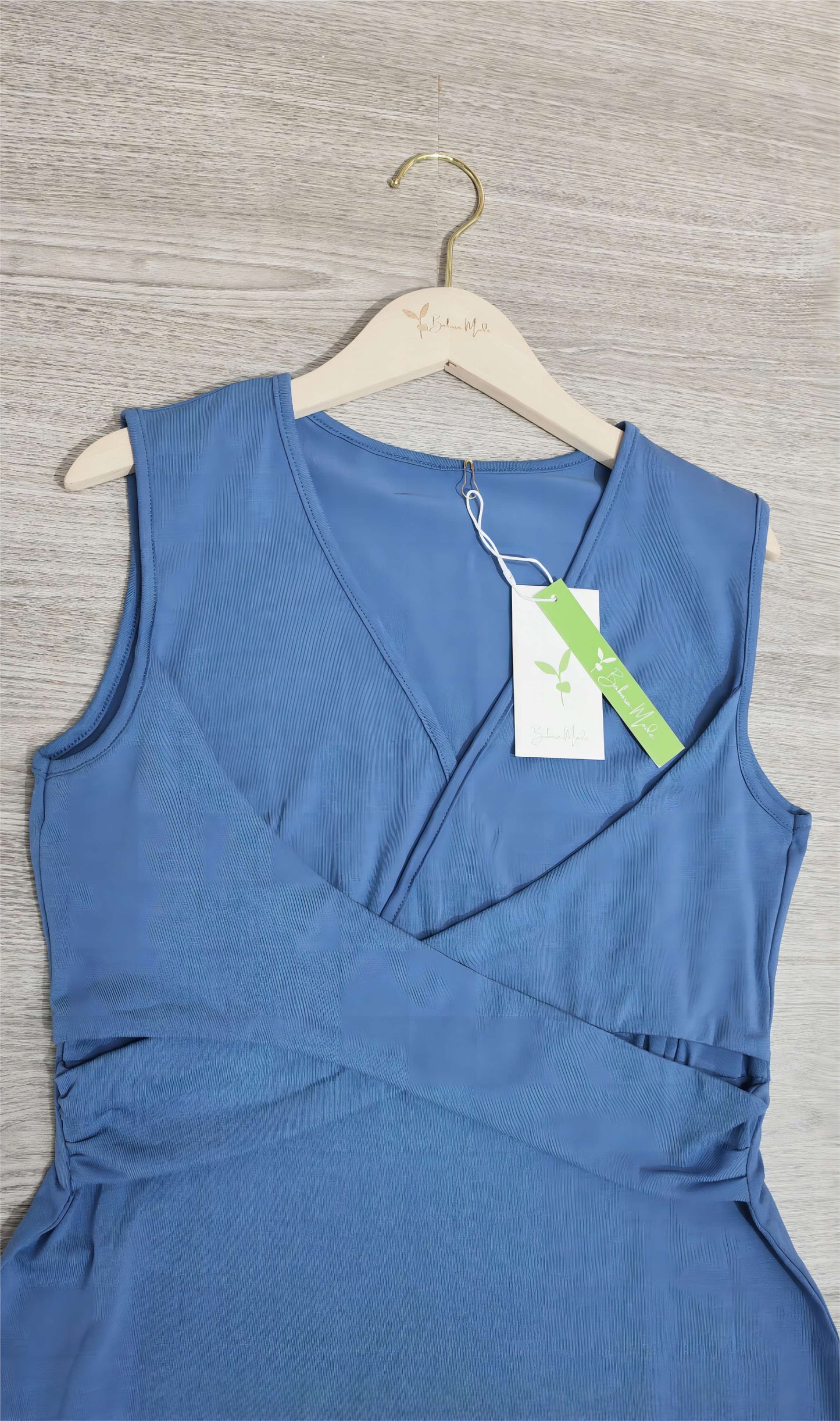 Women's Sleeveless Dress - V-Neck Wrap Style - Fitted Waist A-Line Knee Length