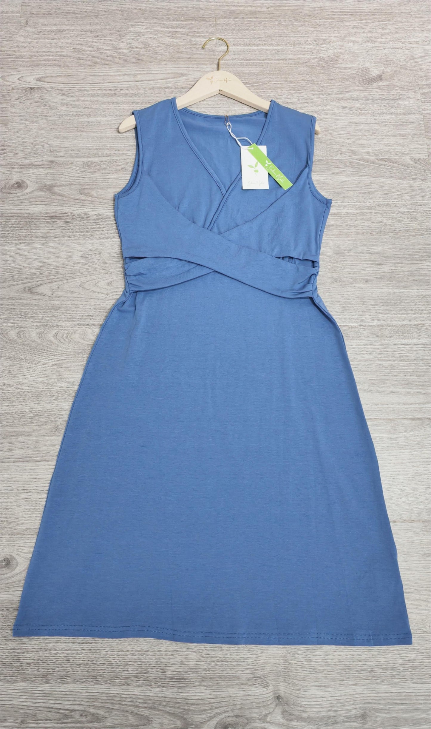 Women's Sleeveless Dress - V-Neck Wrap Style - Fitted Waist A-Line Knee Length