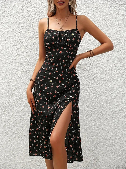 Floral Print Spaghetti Strap Summer Beach Dress